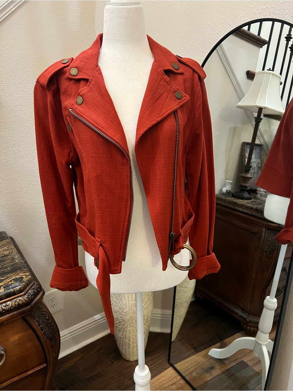 Frye Rust-Red Moto Jacket with Ring Belt